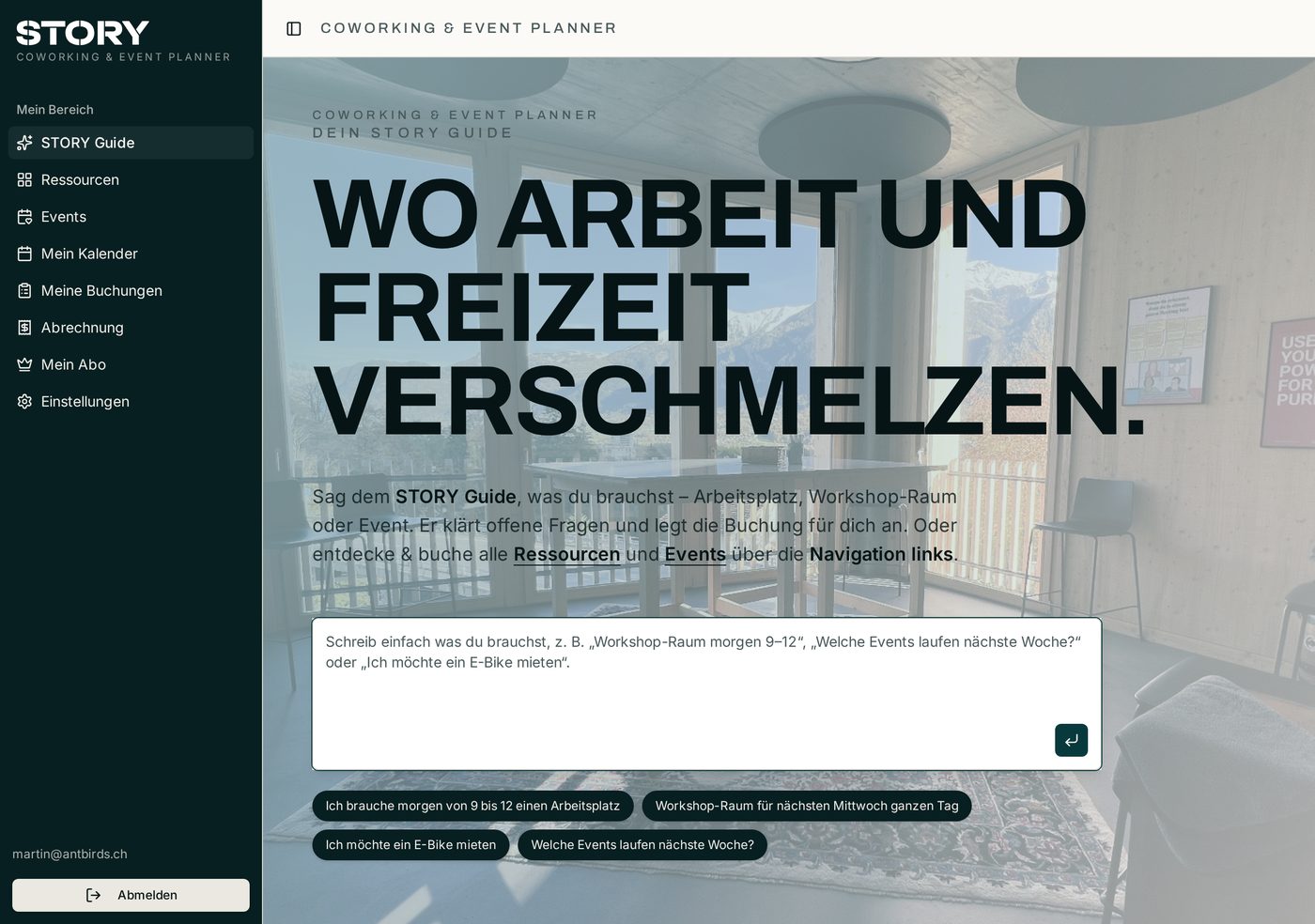 Startseite mit Eingabemaske des STORY Guide
