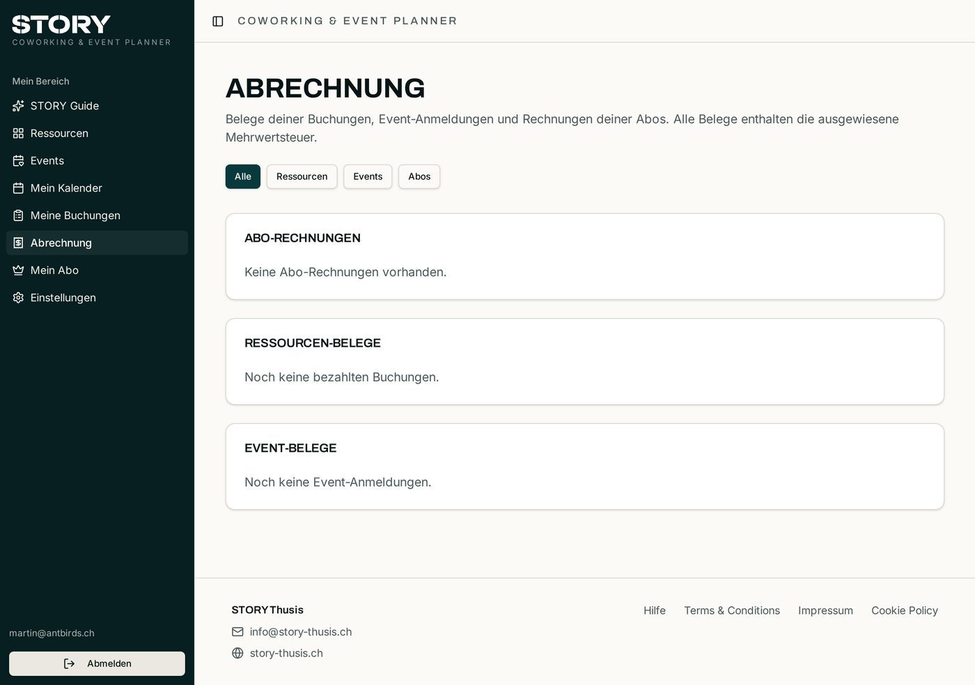 Abrechnungsseite mit Belegen