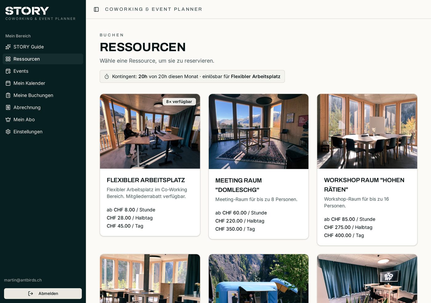 Übersicht aller buchbaren Ressourcen